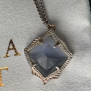 Kendra Scott Small Kacey Grey Cat’s Eye Pendant Adjustable Silver Necklace